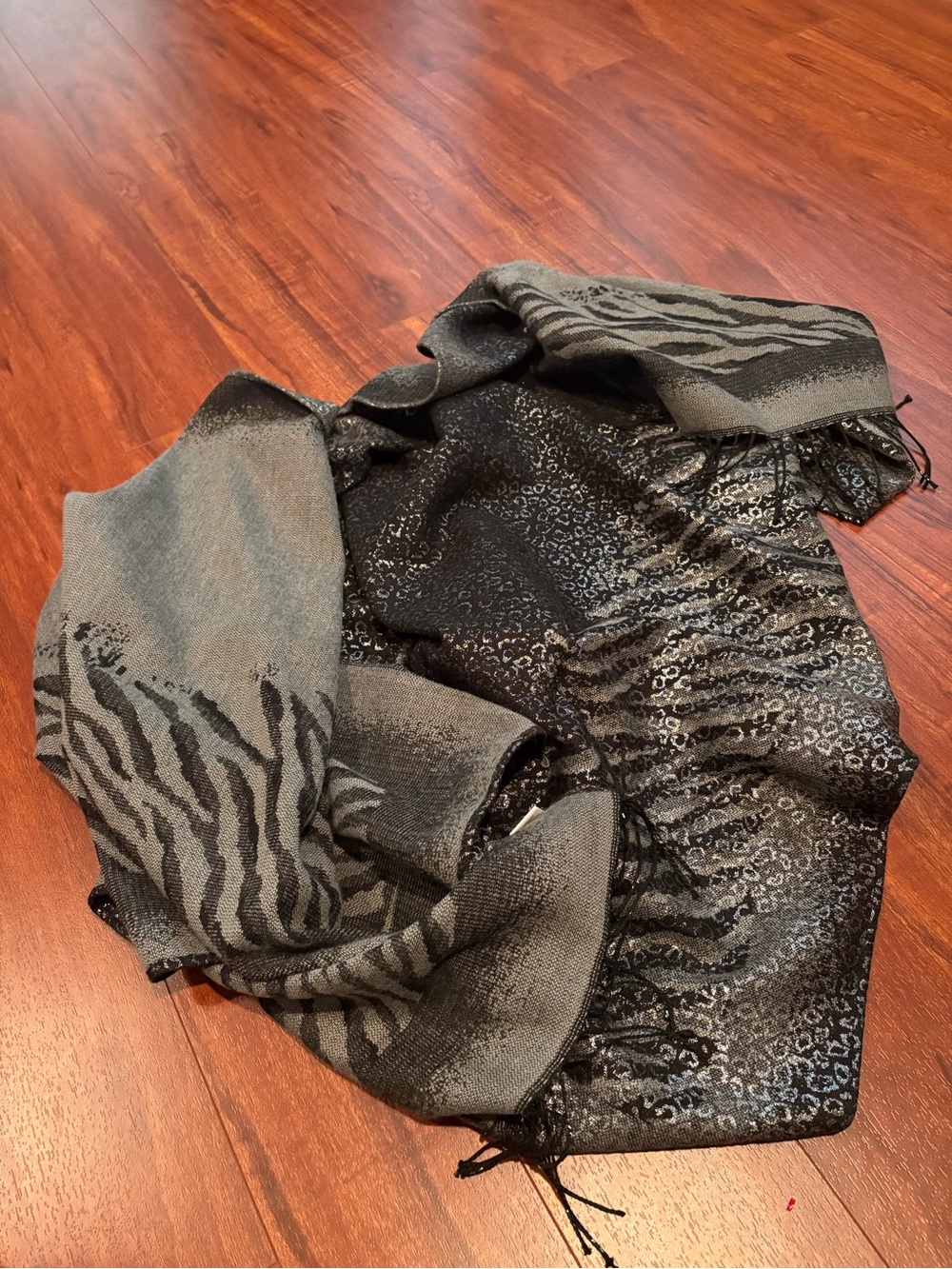 Metallic Black & Gray Animal Print Wrap Scarf
